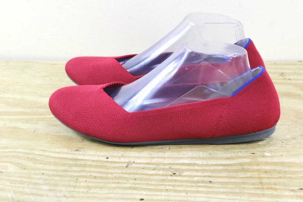Rothy's Flats Womens 10.5 Red Blue Trim The Daily Flat Round Toe Ballet Flat